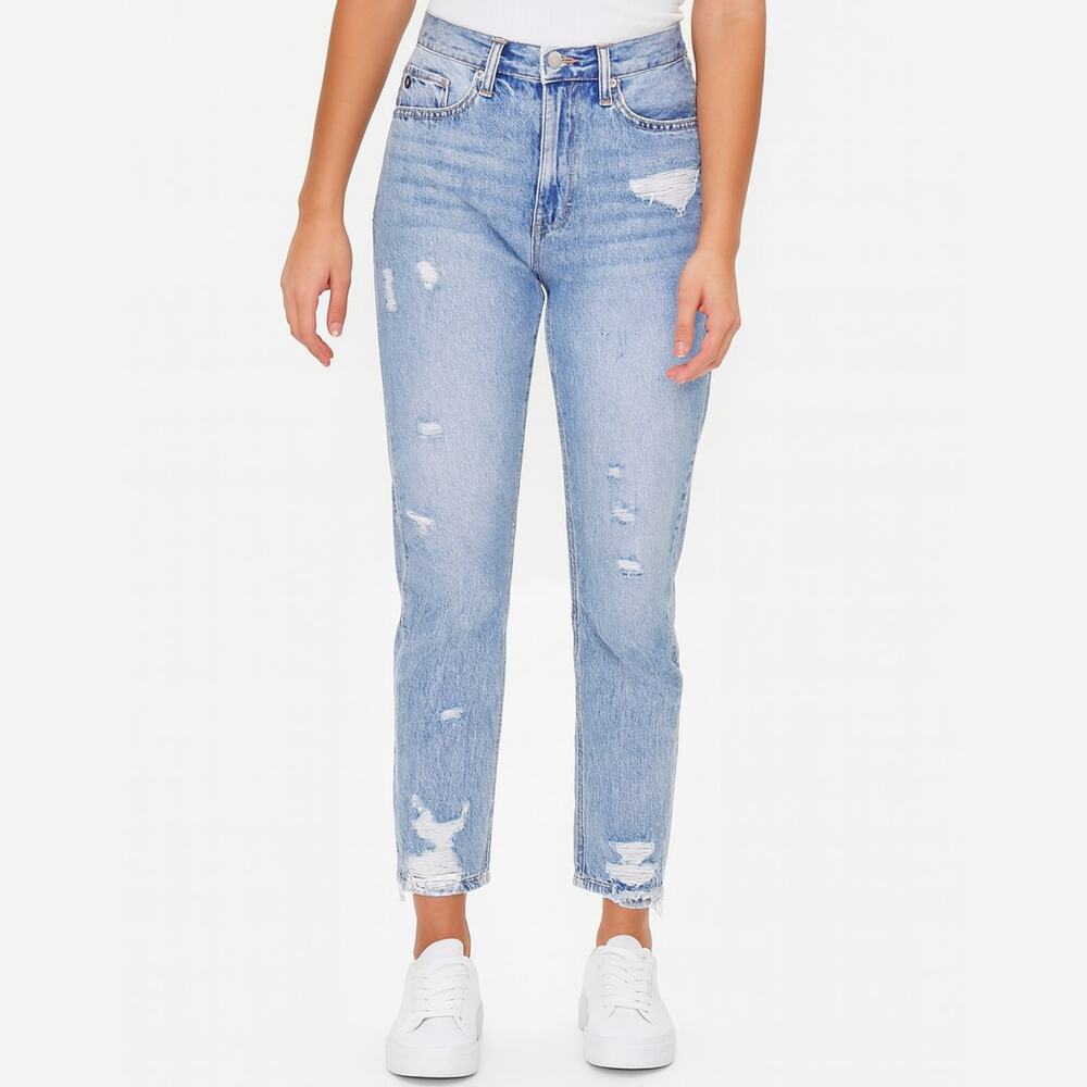 KanCan High-Rise Distressed Straight-Leg Ankle Jeans